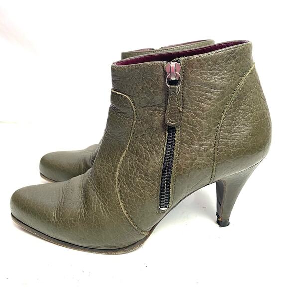 MaxMara Green Pebbled Leather Heeled Booties Size 38/ US 8 - Picture 3 of 7
